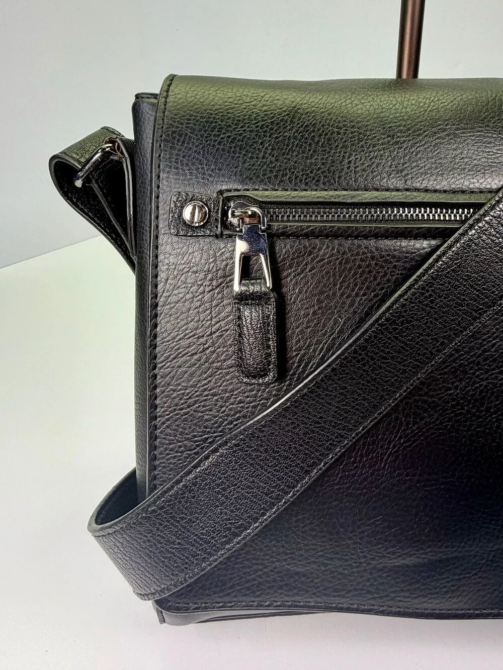 ALDO Men’s Black Pebble Grain Leather Messenger Crossbody Bag with Flap